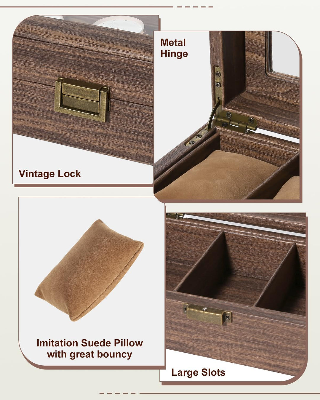 Uten Uhrenbox mit 3 Fächern, Uhrenbox mit Glasabdeckung, Uhrendisplay Aufbewahrungsbox für Damen und