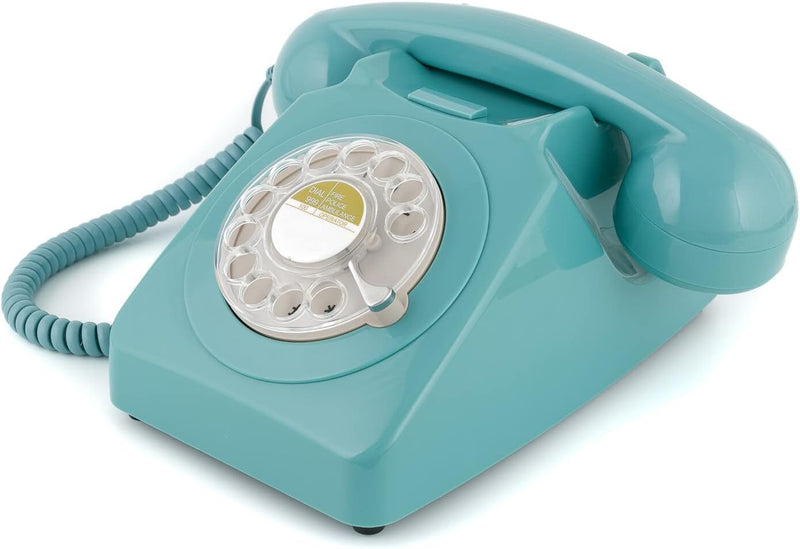 GPO 746ROTARYBLU Retro Telefon mit Wählscheibe im 70er Jahre Design Blau, Blau