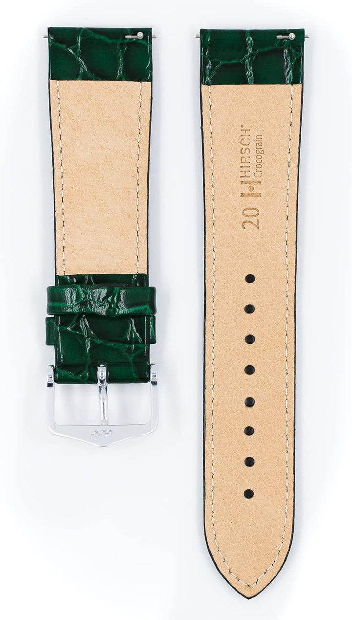 HIRSCH Uhren-Armband Crocograin - Uhr-Band aus glänzendem Kalbs-Leder mit Krokodil-Prägung - 12 bis