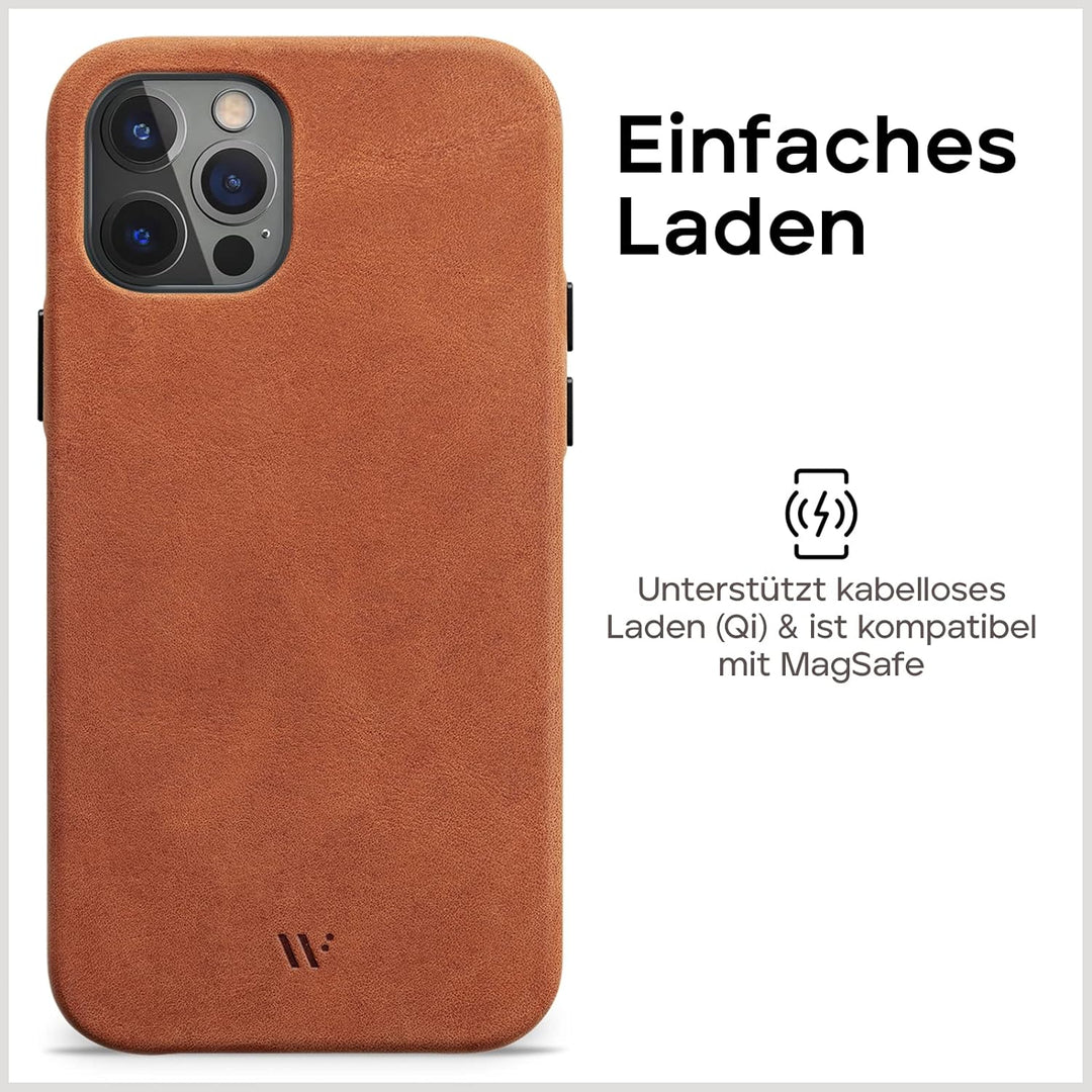 WIIUKA Hülle für iPhone 12/12 Pro, Deutsches Leder, Lederhülle extra Dünn, Premium Handyhülle, Case,