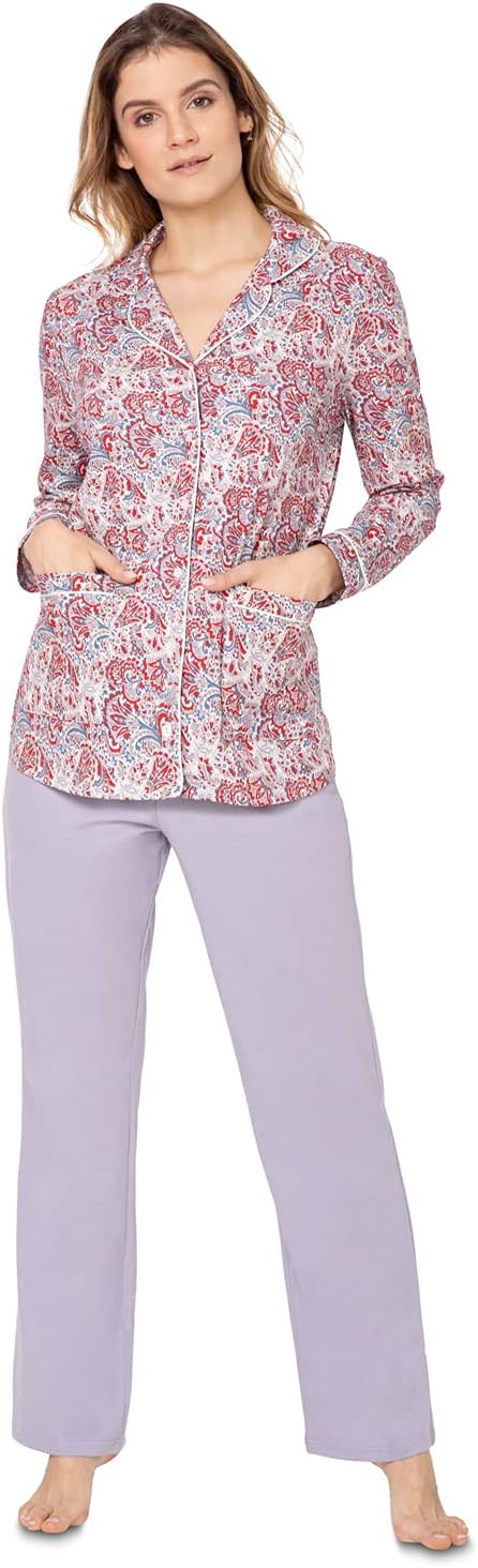 e.Femme Damen Schlafanzug Judy 2267 oder 2274 aus 100% Baumwolle 36 Rot/Hellgrau, 36 Rot/Hellgrau