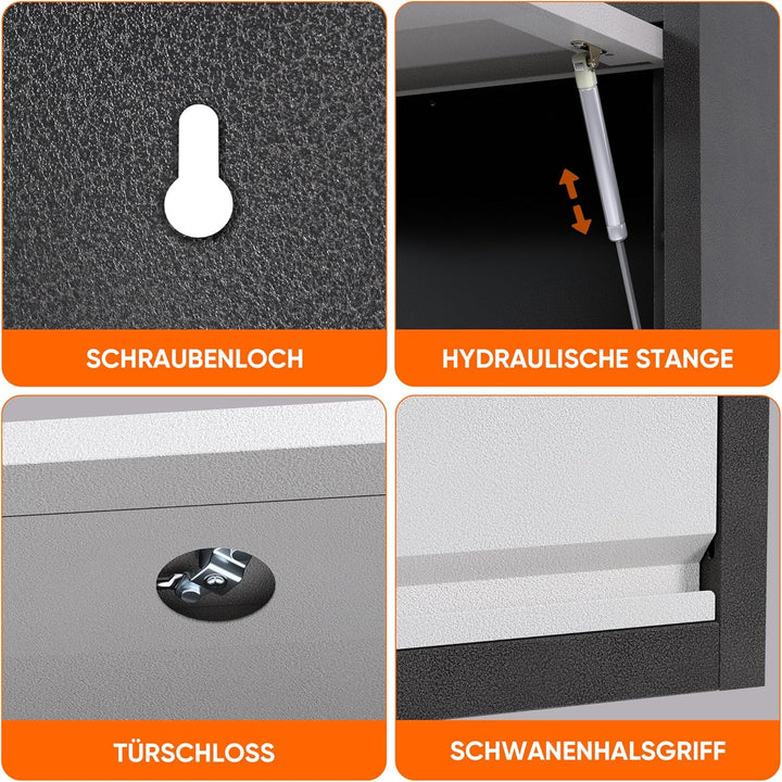SUPEER Hängeschrank Metall Werkzeugschrank mit Klapptür,Abschliessbar Wandhängeschrank aus Edelstahl