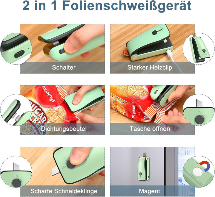 Ankilo Mini Folienschweissgerät, 2 in 1 Wiederafladbar Bag Sealer mit Cutter Versiegelungsmaschine,D