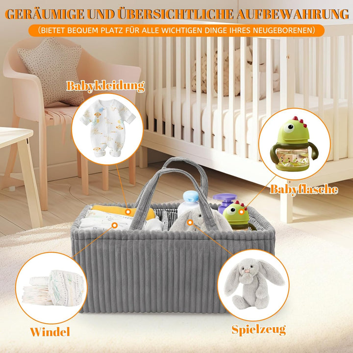 Wickeltisch Organizer, Baby Windel Caddy Korb, Wickeltasche Organizer mit Fächern & Griffen, Cord Wi