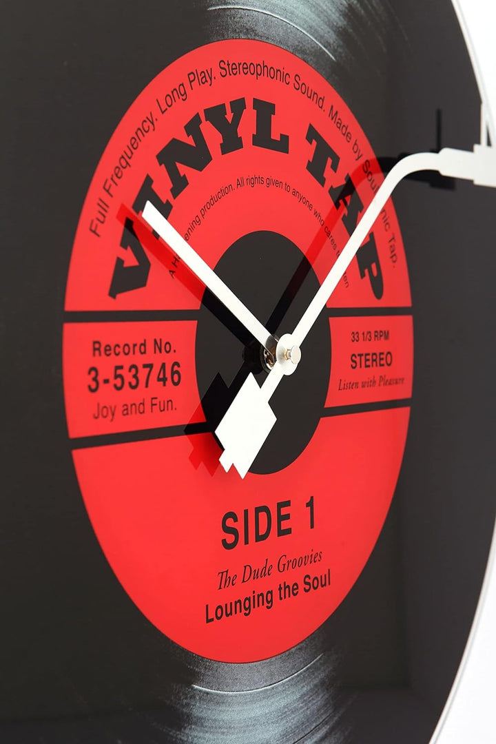 NeXtime 14-8141 Wanduhr VINYL TAP, Schallplatten-Design, aus Glas, ø 43 cm, Schwarz