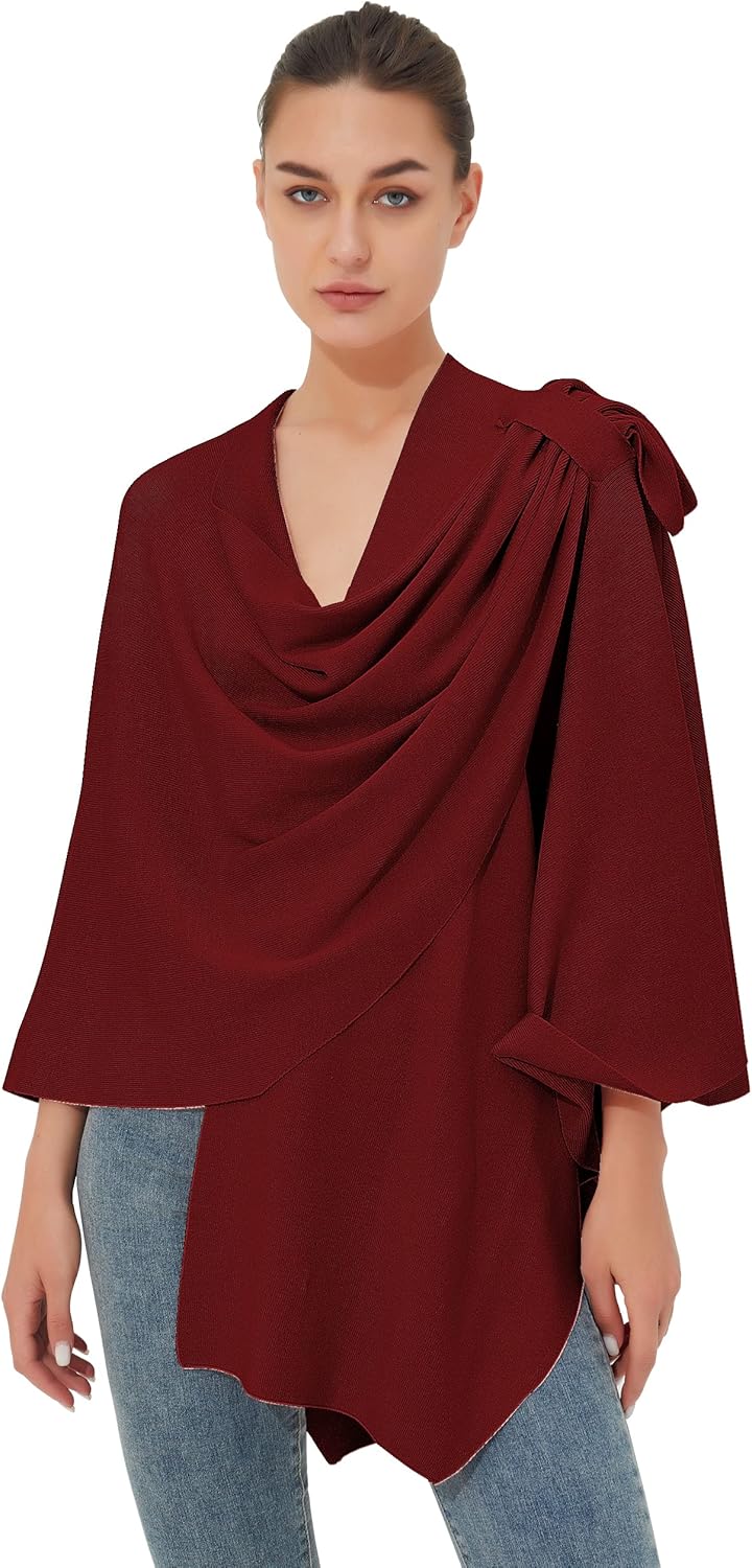PULI Damen Poncho Schal Cashmere Feeling Strick Cape Cardigan Für Frauen Geschenk Für Mutter Burgund