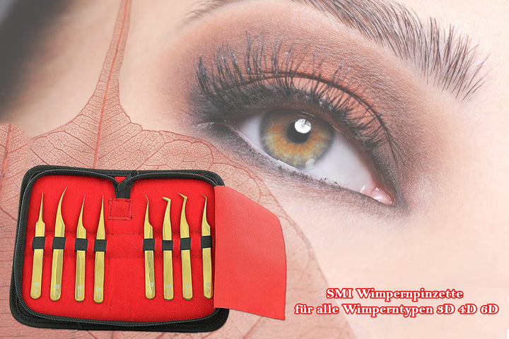 SMI 8 Stück Wimpern Pinzette Wimpernpinzette Wimpernverlängerung Pinzette Spitz Wimpernzange Gebogen