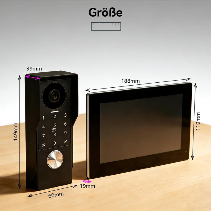 Video Türsprechanlage 2 Draht, Türklingel mit Kamera, Full HD Kamera,Türsprechanlage unterstützt Pas