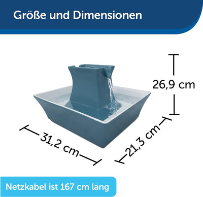 PetSafe Drinkwell Trinkbrunnen Pagoda, Filtert Wasser für Hunde und Katzen, Keramik, 2 Liter Fassung