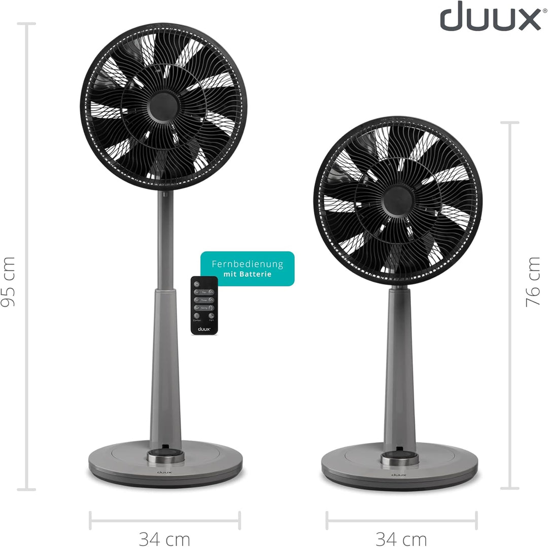 Duux Whisper Grau Standventilator Leise Steuerbar Mit Fernbedienung - Standventilator Höhenverstellb