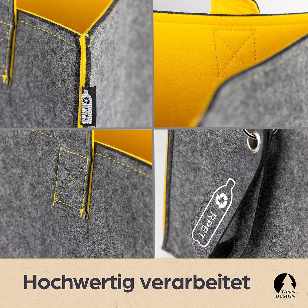 TANNDESIGN - Einkaufskorb & Kaminholzkorb aus recycelten Plastikflaschen (Filz-Tasche) - Holz-Korb f
