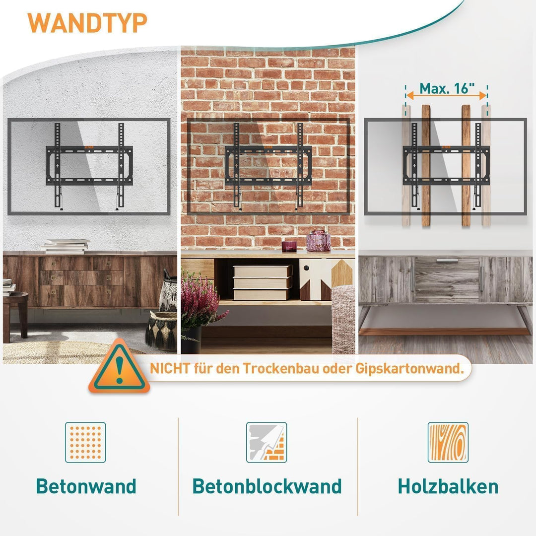 ELIVED Feste TV Wandhalterung für die meisten 26-60 Zoll Flach & Curved Fernseher, Ultra Slim TV Hal