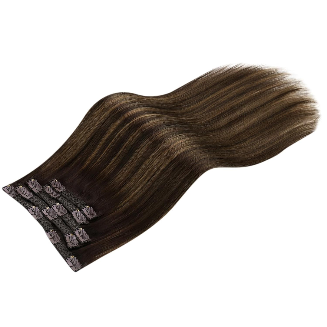 Moresoo Clip in Extensions Echthaar Balayage Remy Extensions Clip in Echthaar Dunkelstes Braun mit M