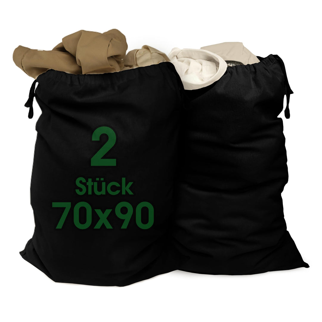 ELES VIDA® - XXL Wäschebeutel Schwarz 2 Stück 70x90cm aus 100% Baumwolle - XL Extra grosse Heavy Dut