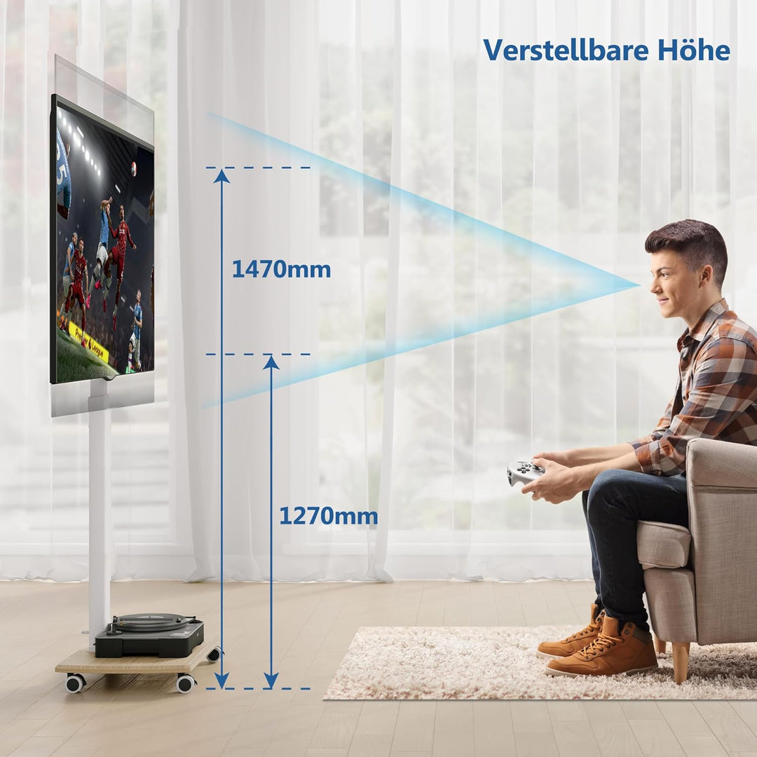 FITUEYES TV Bodenständer Rollbar mit Holzablage TV Standfuss TV Ständer Fernsehstand mit Rollen höhe