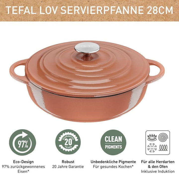 Tefal E26072 LOV Servierpfanne 28 cm | wiedergewonnenes Gusseisen | optimale Wärmespeicherung | für