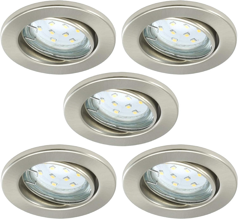 Trango 5er Set LED Einbaustrahler in Rund Edelstahl-Optik 6729-052GUSD Einbauleuchte, Badleuchte, De