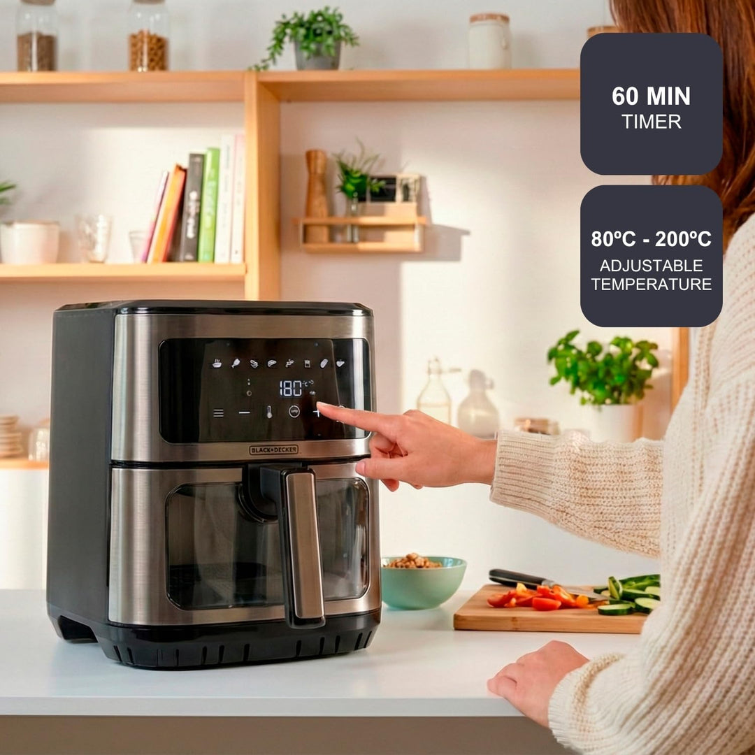 Black+Decker – Heissluftfritteuse ohne Öl BXAF2501E | 1600 W | 6,5 L | 8 Programme | Touchscreen | T