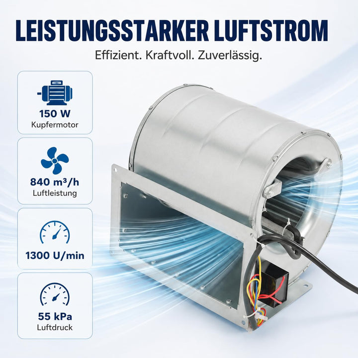 Radialventilator mit Doppelansaugung 150W AC 220V – Laufrad Ø146 mm, für Absaugung, Lüftung, Werksta