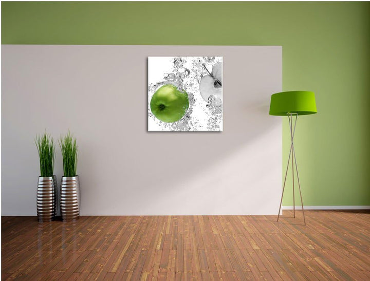 Pixxprint saftig grüne Äpfel im Wasser als Leinwandbild/Grösse: 70x70 cm/Wandbild/Kunstdruck/fertig