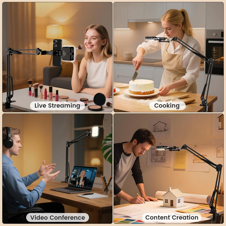Overhead Stativ Handy mit Licht,Winkel einstellbar Handy Stativ mit Licht 3 Lichtfarben Einstellbare