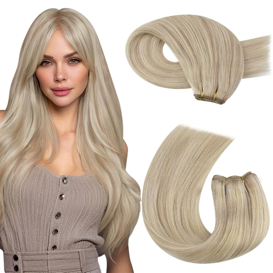 Moresoo Echthaar Tressen zum Einnähen Blond Remy Weaving Extensions Echthaar Tressen zum Einnähen Se