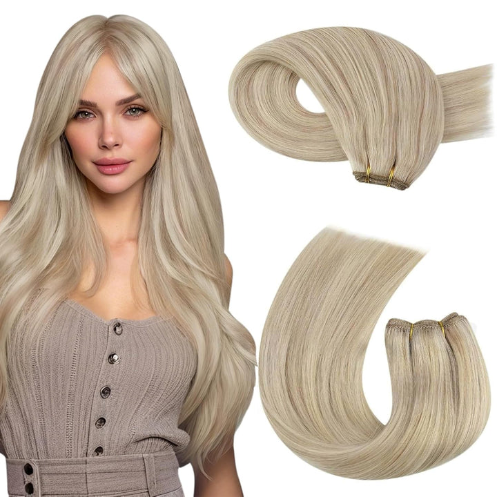 Moresoo Echthaar Tressen zum Einnähen Blond Remy Weaving Extensions Echthaar Tressen zum Einnähen Se