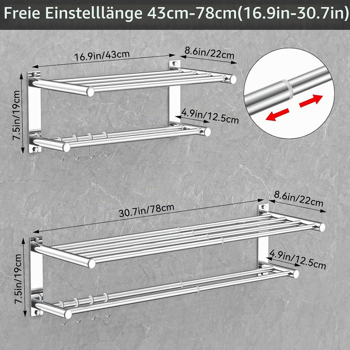 Dehnbare 17-30 Zoll Handtuchstange für Badezimmer Küche Handtuchhalter Geschirrtücher Aufhänger SUS3