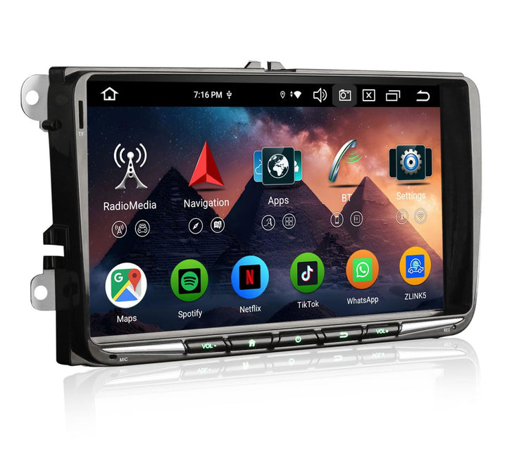 Erisin 9" 8-Kern 4GB+64GB Android 14 Autoradio Bluetooth GPS Navi für VW Golf 5 Golf 6 Passat B6 Tig
