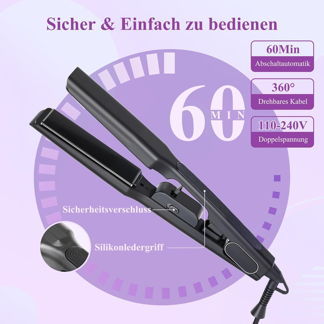 Bestauty Glätteisen 110x40mm: Breit-Keramik-Floatplatten(glatt gleiten), 15 Temperaturen (80-230℃),