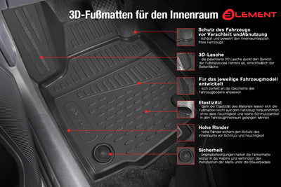 Element Passgenaue Premium Antirutsch Gummi Fussmatten - Ford Ranger, MK3 4 Türen 2011-2020