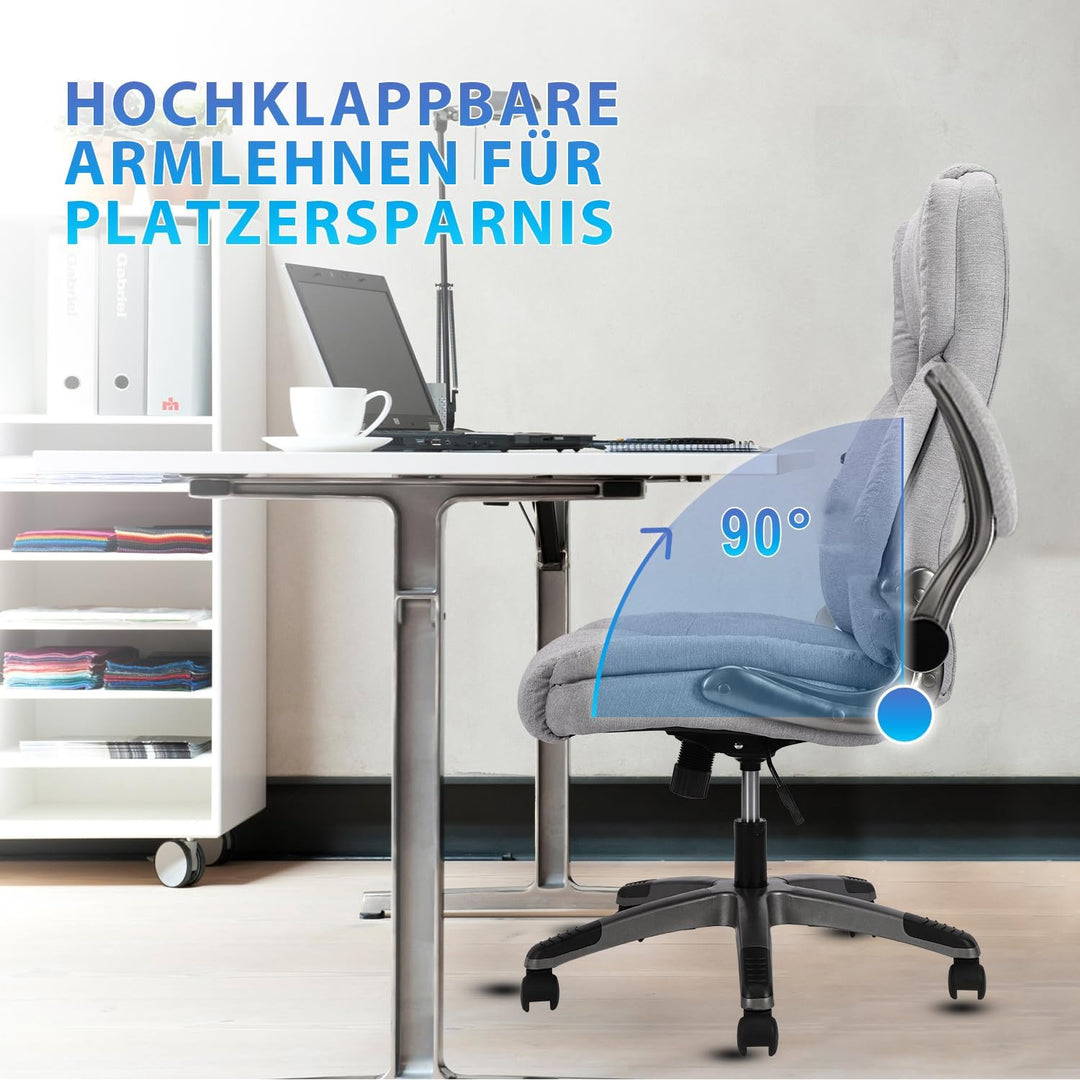 Bosmiller Bürostuhl Ergonomischer Chefsessel Bürostuhl 200 kg, Verstellbarer Rückenlehne, Hochklappb