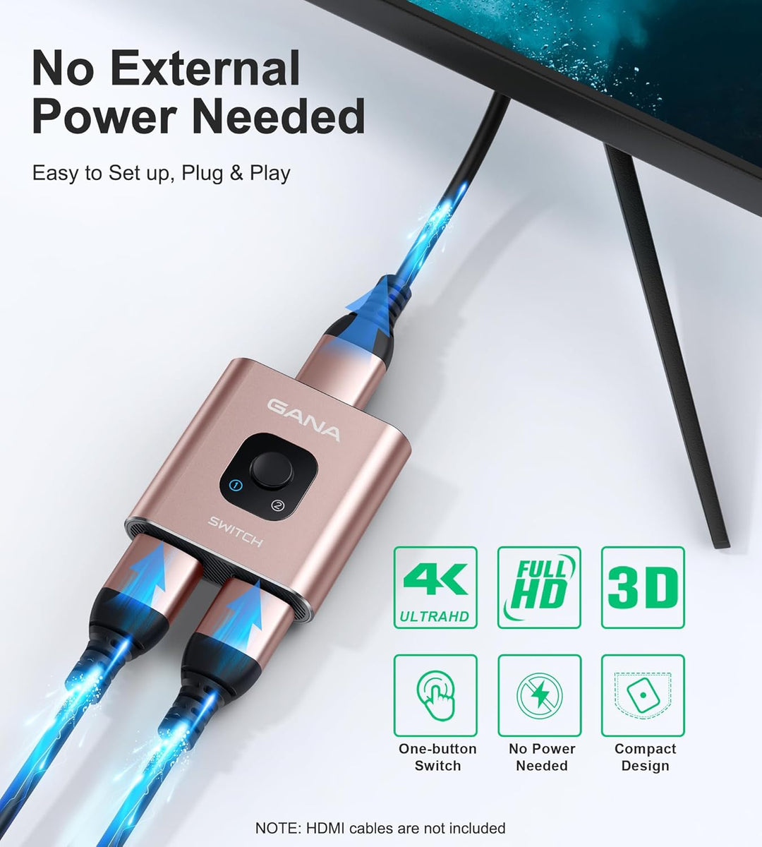 HDMI Splitter HDMI Switch, GANA 4K HDMI Splitter Bidirektionaler 2 In 1 Out oder 1 In 2 Out HDMI Ver