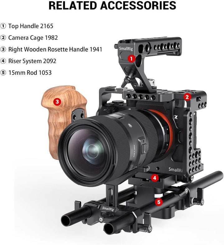 SMALLRIG Lange Linse Unterstützung mit 15mm Stangenklemme (34.5mm Höhenverstellbar) -BSL2680