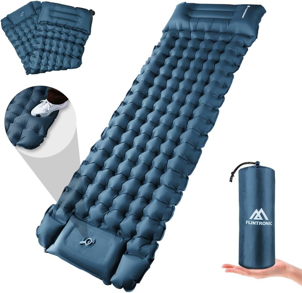 Flintronic Camping Isomatte mit Fusspressepumpe, 10CM Thick Wasserdicht Isomatte mit Kopfkissen, Ult