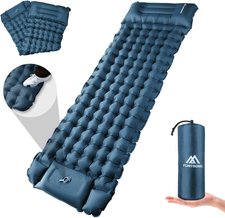 Flintronic Camping Isomatte mit Fusspressepumpe, 10CM Thick Wasserdicht Isomatte mit Kopfkissen, Ult