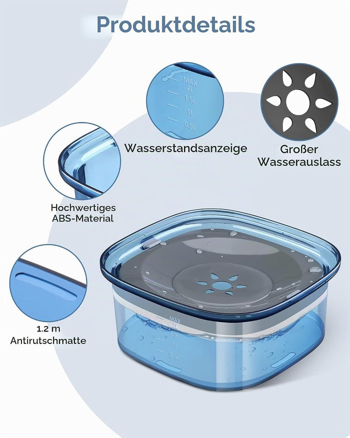 PETTOM Wassernapf für Hunde, 2L Trinknapf Hund Auslaufsicher rutschfest, Hundenapf Reise Wasserspend