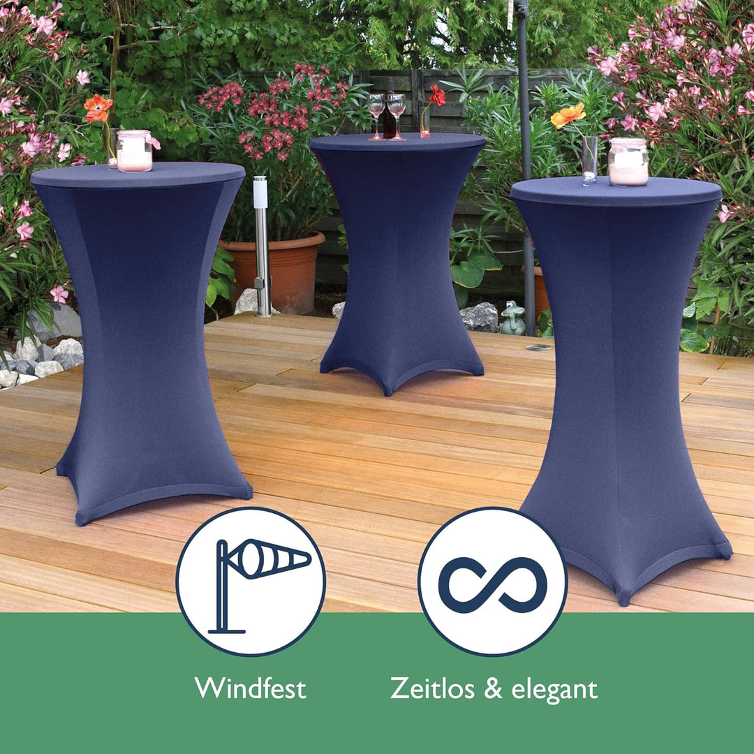 Beautissu 2er Set Stretch Stehtisch Husse Blau Ø 70-75 cm Stella – Verstärkung im Fussbereich & 40°C