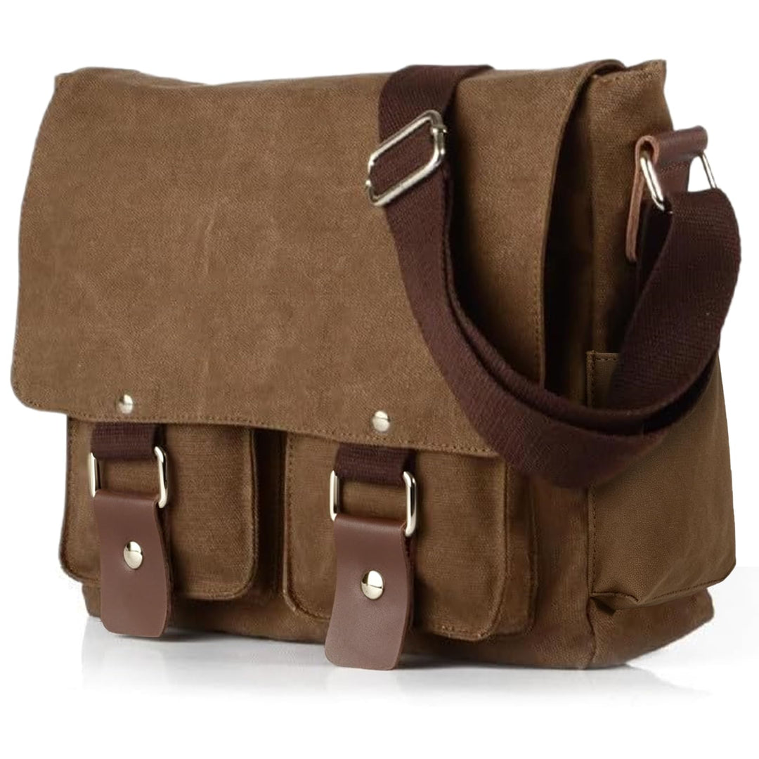 flintronic Umhängetasche, Vintage Canvas Schultertasche Herren Damen, Aktentasche Laptoptasche mit V