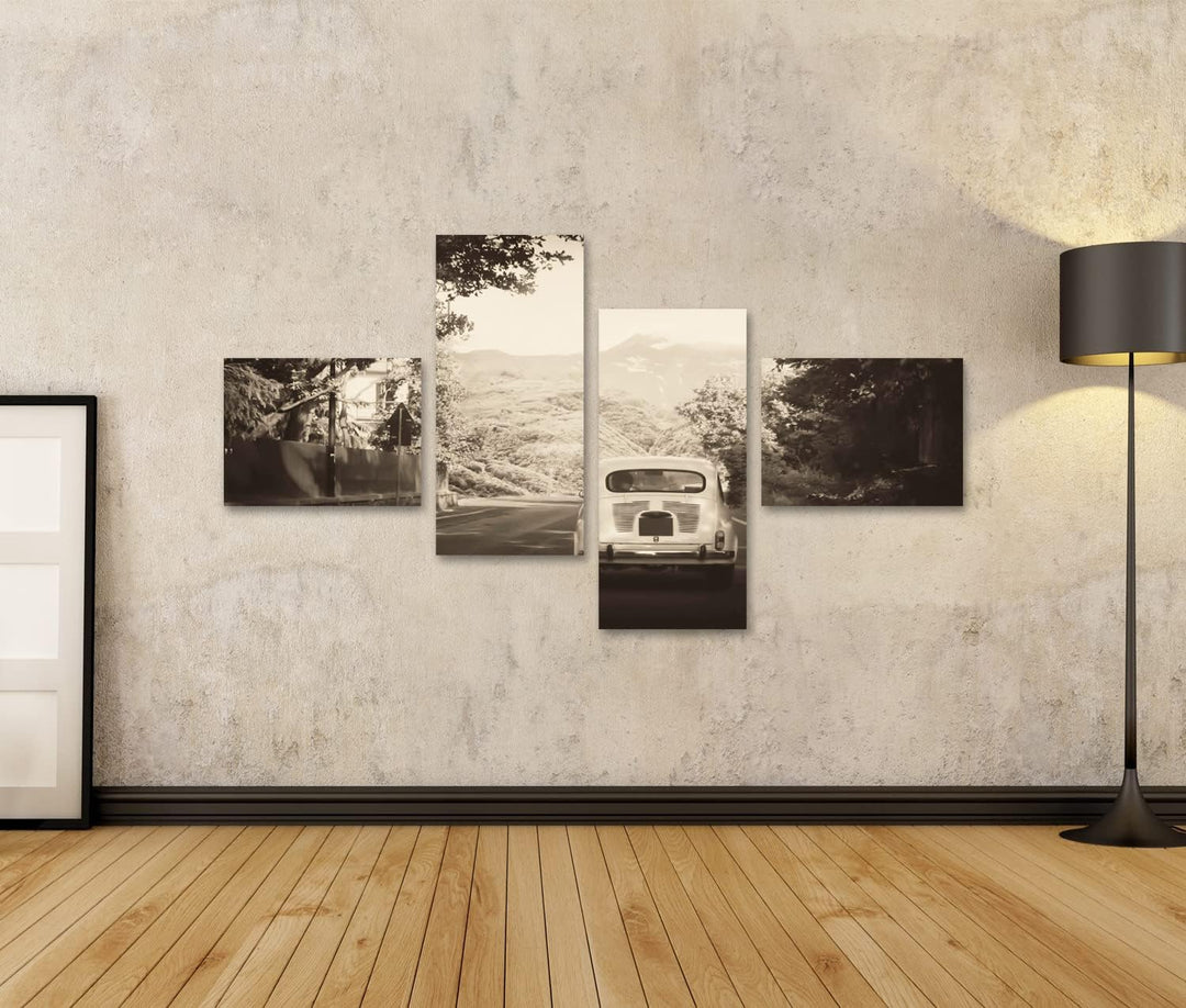 islandburner Bild auf Leinwand Sepia Foto Eines Retro Autos Zu Bergen Wandbild Poster Kunstdruck Bil