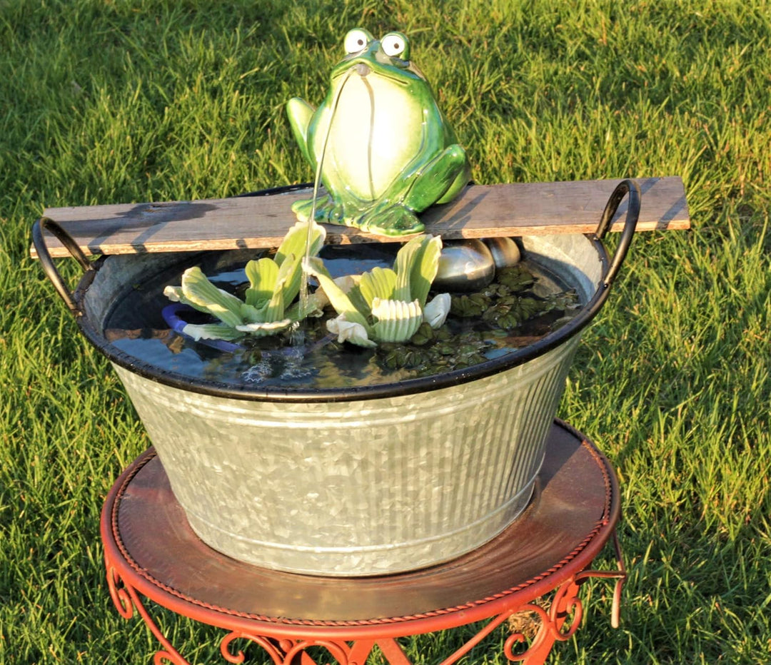 powershop11 Wasserspeier Frosch 16 cm dk.grün mit Solarpumpe Solaris 170