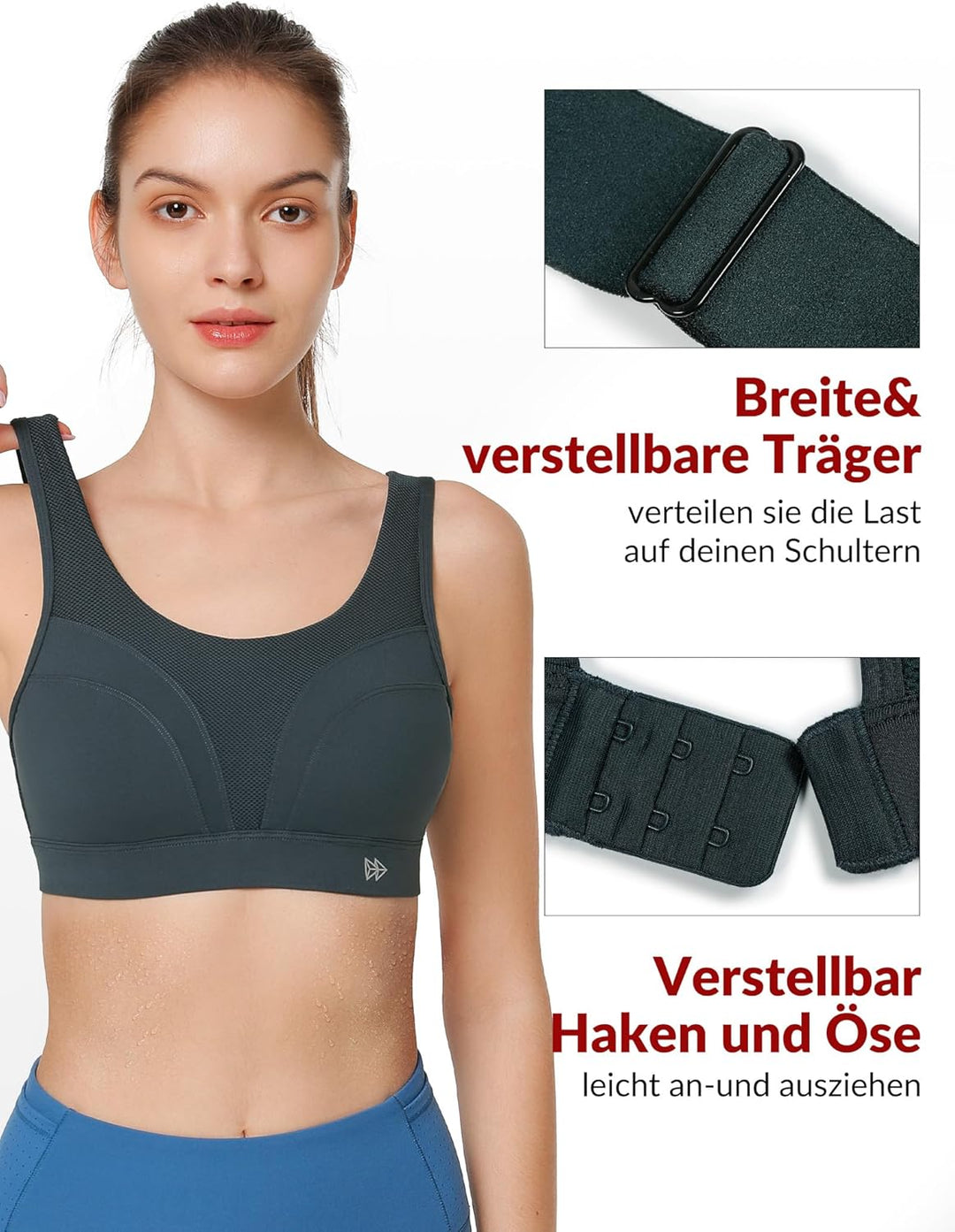 Yvette Sport BH Starker Halt Verstellbar Träger Rückenfrei Gepolstert Fitness Lauf Joggen Bustier Gr