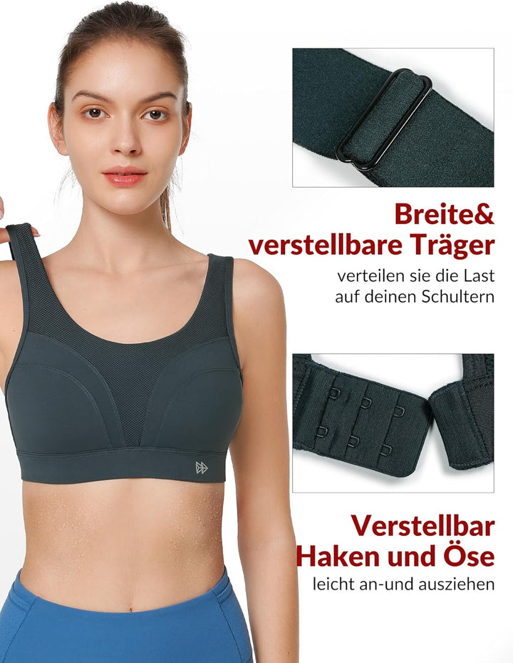 Yvette Sport BH Starker Halt Verstellbar Träger Rückenfrei Gepolstert Fitness Lauf Joggen Bustier Gr