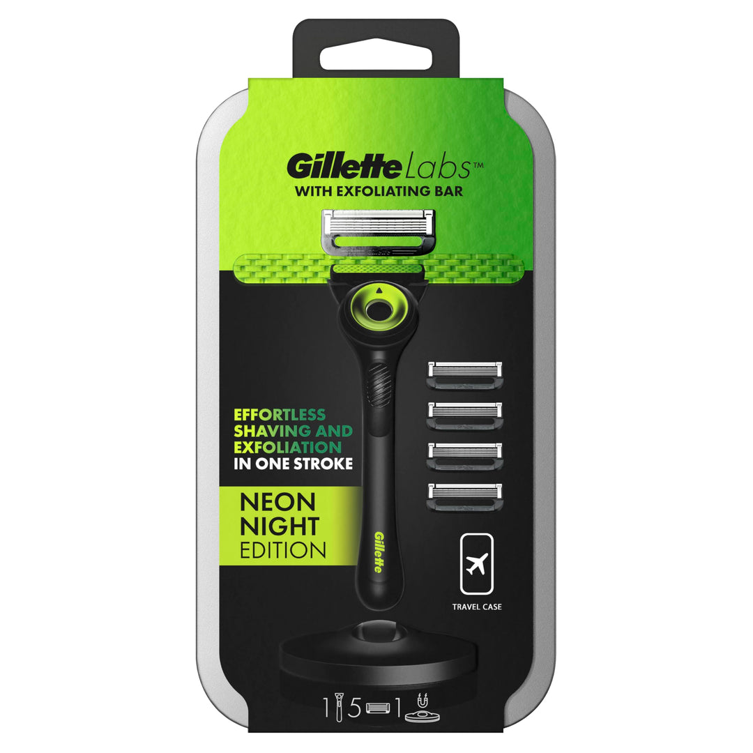 Gillette Labs Herrenrasierer mit integrierter Stange, Reisetasche, 5 Ersatzklingen