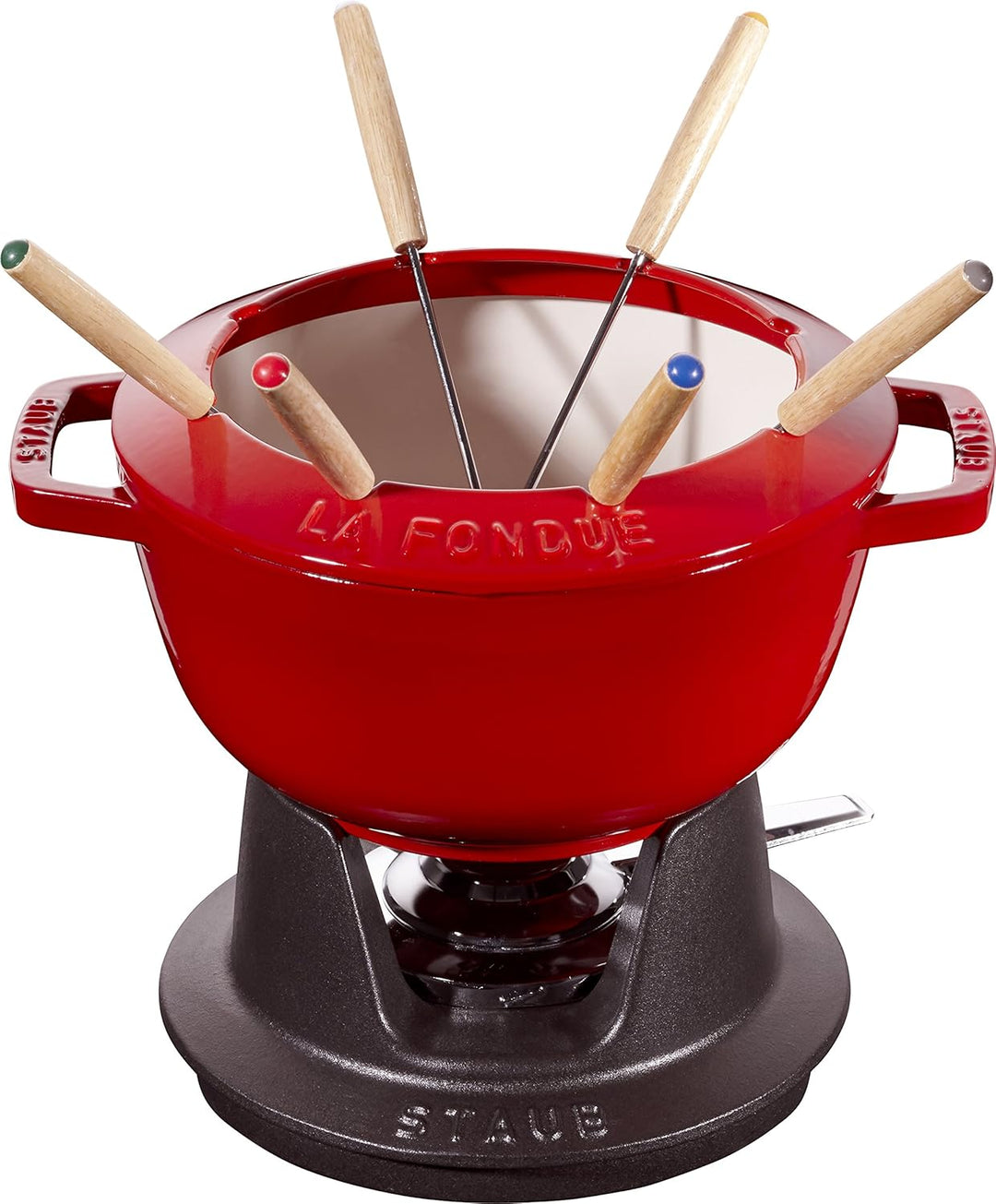 STAUB Fondue Set mit 6 Gabeln, Geeignet für Käse- Schoko- und Fleisch-Fondue, Gusseisen, 20 cm, Kirs