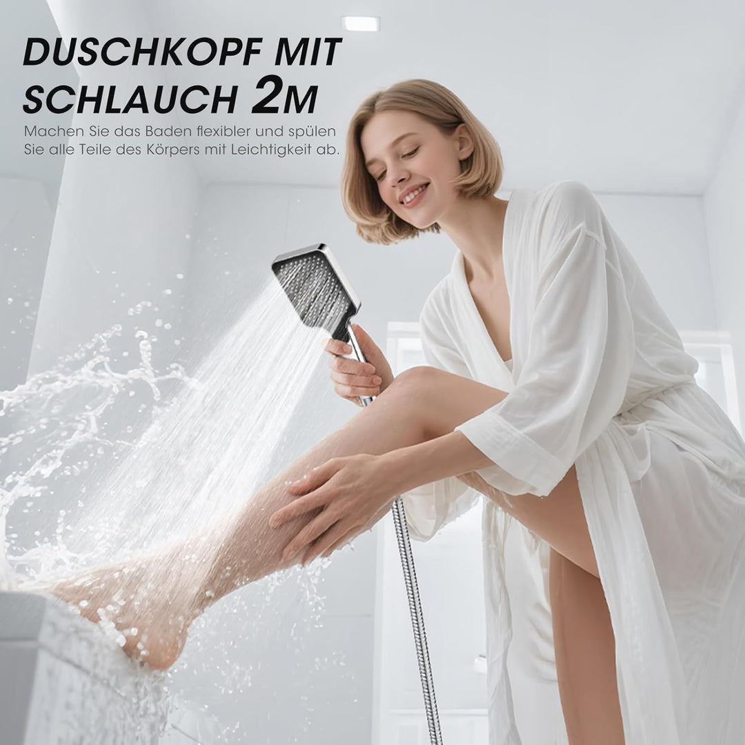 FASDUNT Duschkopf mit Schlauch 2M, Hochdruck Duschkopf Regendusche mit 9.5L/min Durchflussbegrenzer