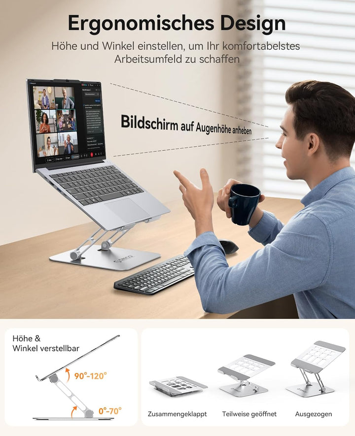 ORICO Laptop Ständer Höhenverstellbarer, Faltbarer Aluminium Notebook Ständer, Belüfteter Ergonomisc