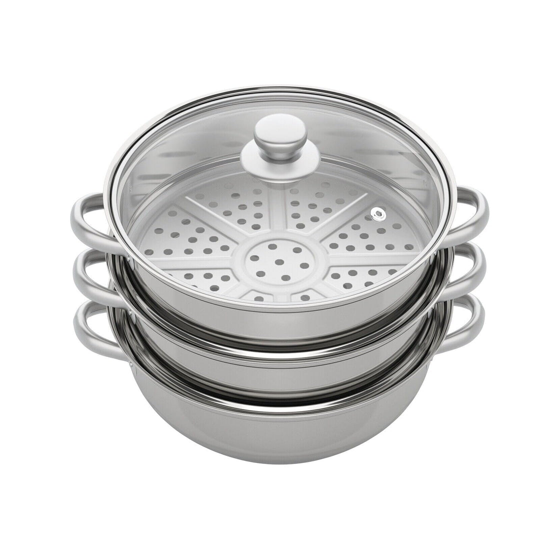Edelstahl Dampfgarer Dampfkocher Dampfkochtopf Kochtopf Set + Glasdeckel Mit Dampf GemüSe Und Kartof