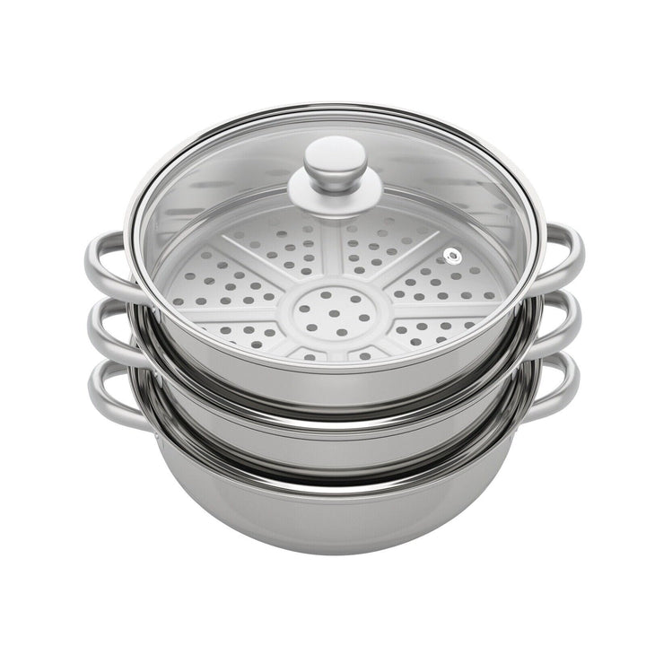 Edelstahl Dampfgarer Dampfkocher Dampfkochtopf Kochtopf Set + Glasdeckel Mit Dampf GemüSe Und Kartof