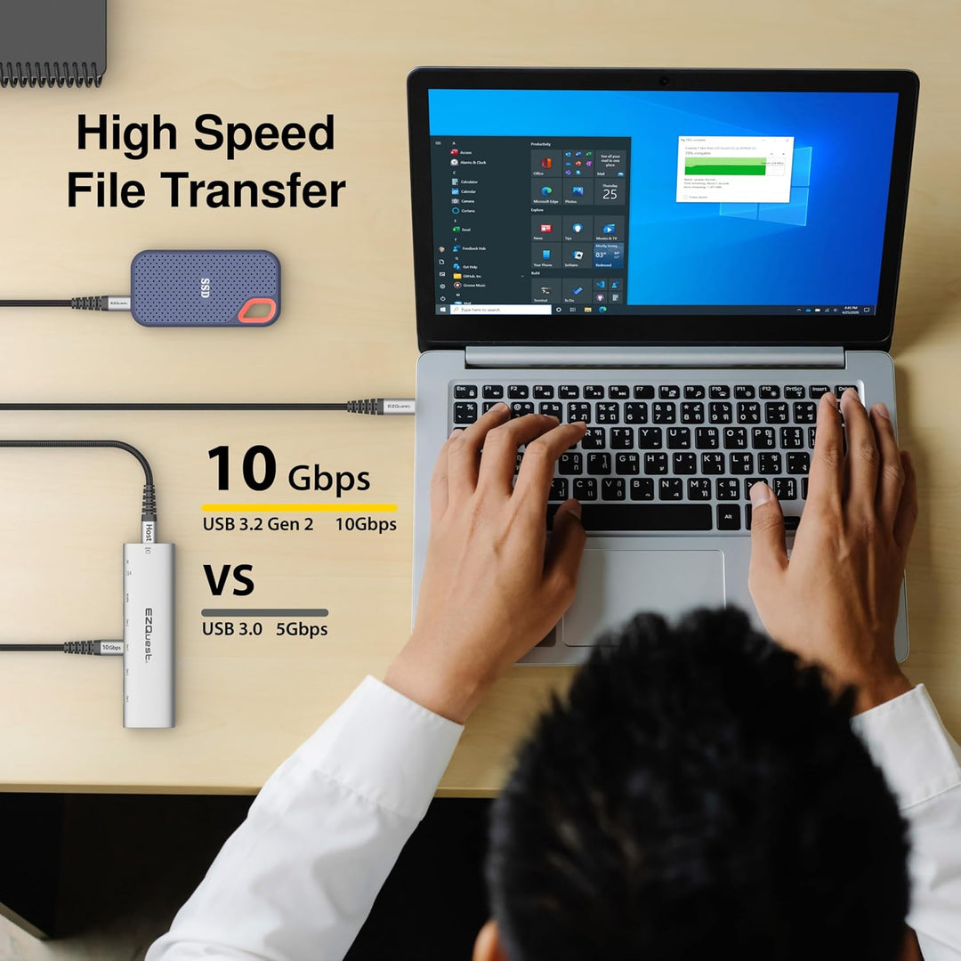 USB-C Slim Gen 2 Hub Adapter 6-in-1 1 USB-C 4K/60Hz Video, 4 USB-C Gen 2 10 Gbit/s und 1 USB-C Power